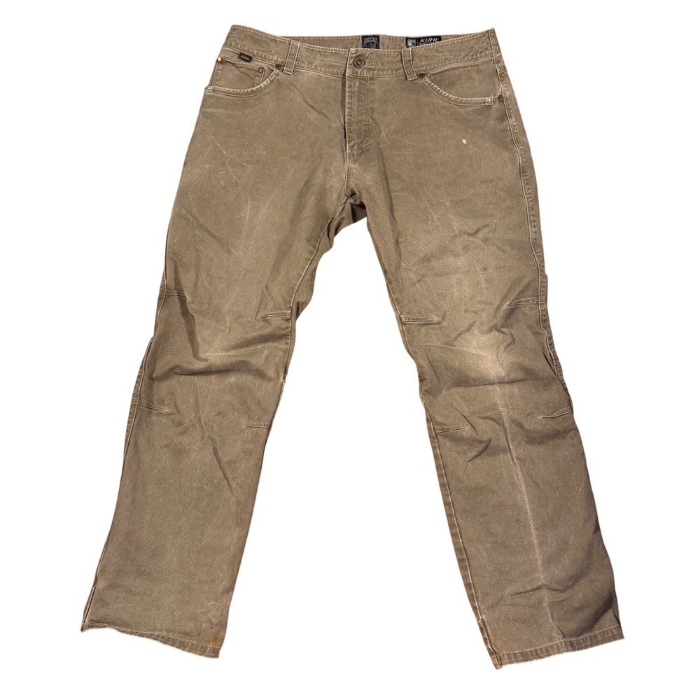 Kuhl Rydr Pants Mens 38x32 Khaki Brown Cotton Canvas Workwear Articulated Knee